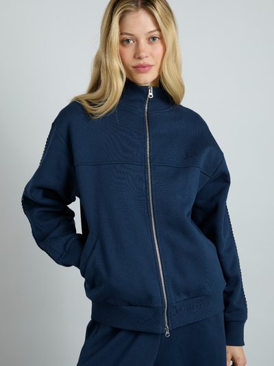 Damson Madder Andie Zip Sweat With Crochet Stripe - Navy