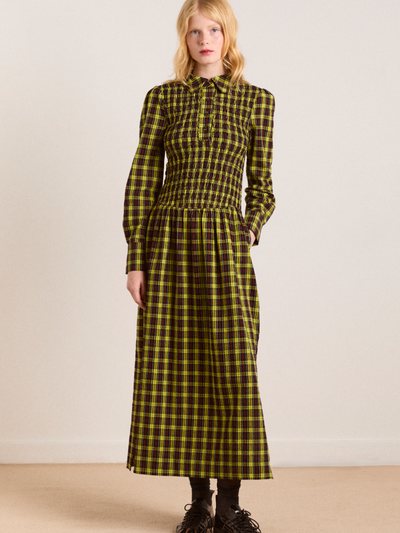 Damson Madder Hazel Long Sleeve Midi Dress - Bold Yellow Check