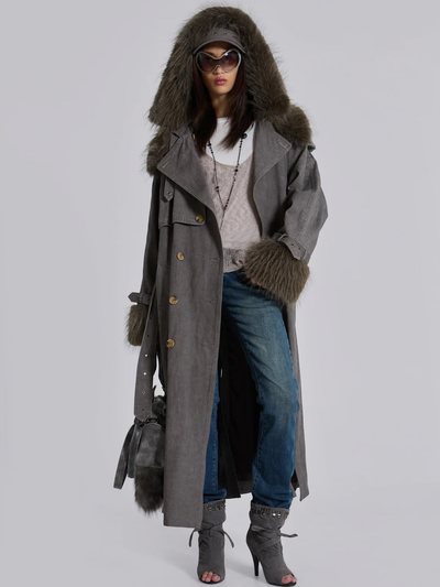 Jaded London Vania Oversized Faux Fur Hooded Trench Coat
