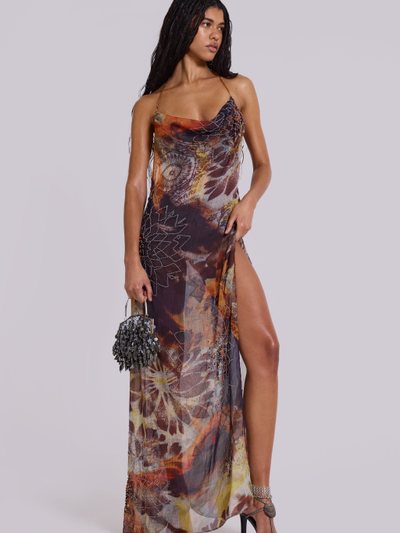 Jaded London Dahlia Cowl Beaded Backless Chiffon Maxi Dress in Lusco