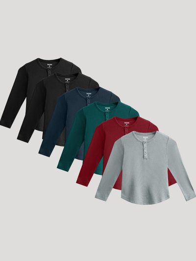 True Classic Boys' Waffle Long Sleeve Henley 6-Pack
