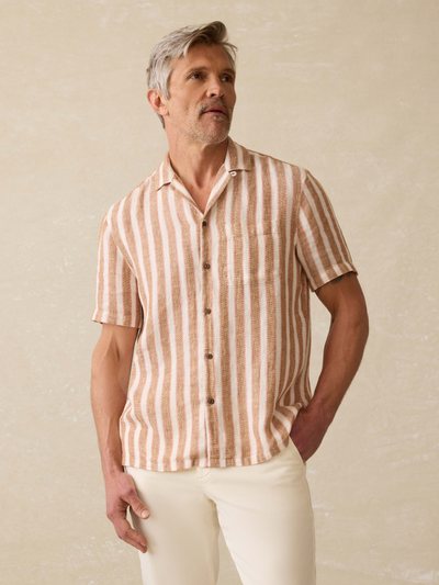 Faherty Short-Sleeve Palma Linen Camp Shirt - Sienna Valley Stripe