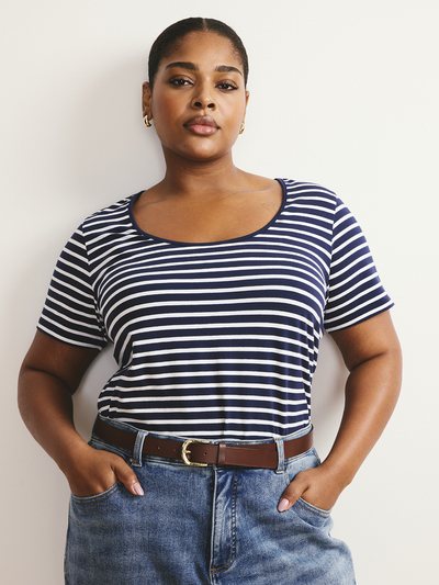 Universal Standard Scoop Neck Tee - Navy/White Stripe