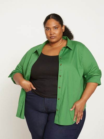 Universal Standard Elbe Stretch Poplin Shirt Classic Fit - Kelly Green