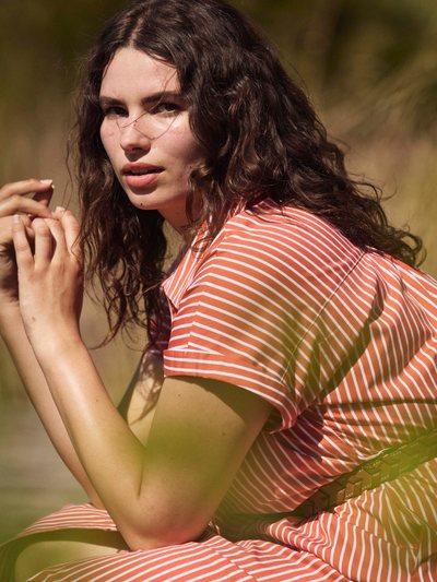 Universal Standard Sandy Stretch Poplin Shirtdress - Coral Reef/White Stripe