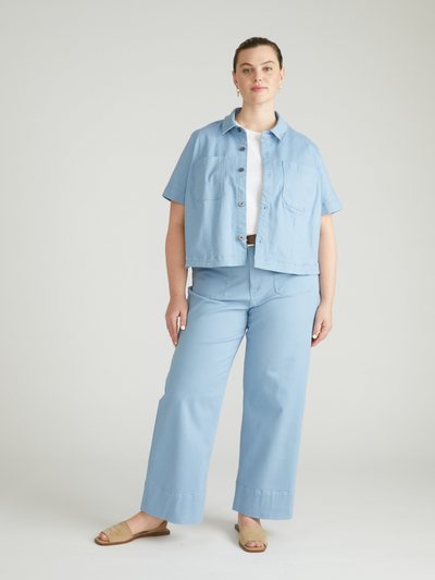 Universal Standard Flynn Short Sleeve Denim Shacket - Clear Sky