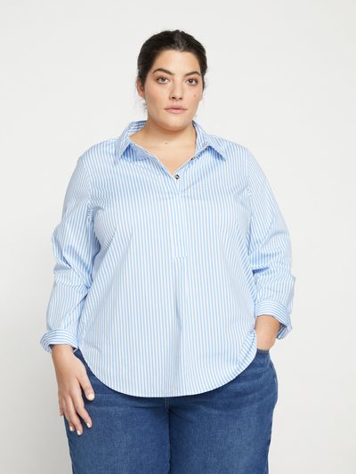 Universal Standard Elbe Popover Stretch Poplin Shirt Classic Fit - Blue/White Stripe