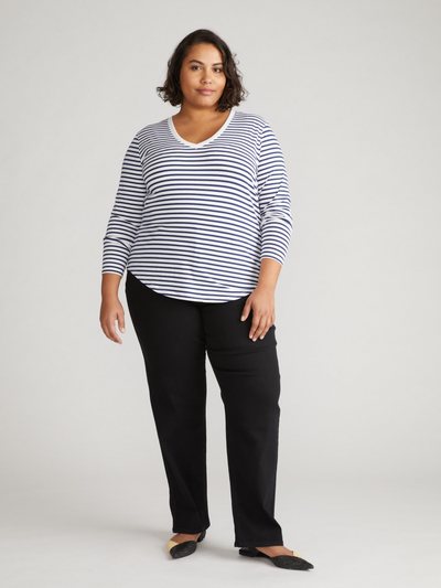 Universal Standard Long Sleeve V Rex - White/Cenote Stripe