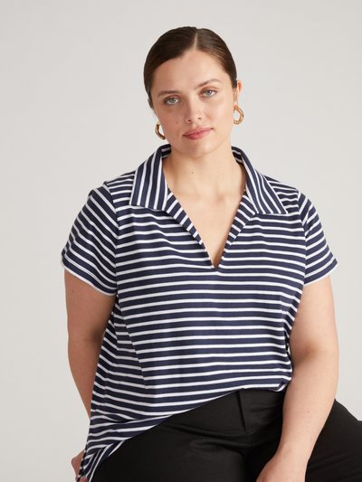 Universal Standard Cecile Breton Stripe Polo - Navy/White Stripe