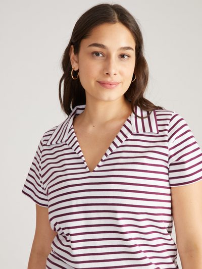 Universal Standard Cecile Breton Stripe Polo - White/Gamay Stripe