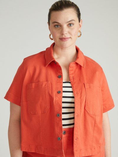 Universal Standard Flynn Short Sleeve Denim Shacket - Coral Reef