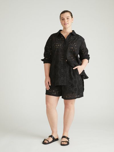 Universal Standard Lulu Cotton Eyelet Shorts - Black