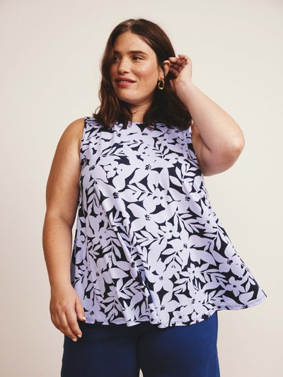 Universal Standard Heatwave Divine Jersey Flared Tank - Petal Palette Print in Jacaranda