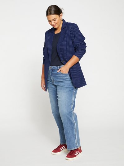 Universal Standard Elliot Mid Rise Tuxedo Stripe Jeans - Montana Blue