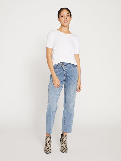 Universal Standard Katie High Rise Crossover Jeans - Distressed Vintage Indigo Wash