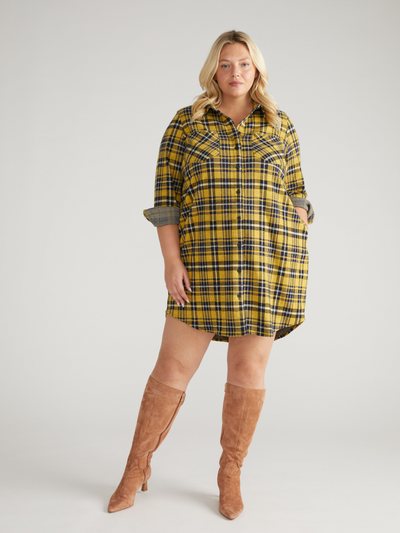 Universal Standard Maine Stretch Flannel Shirtdress - Chamomile Yellow Plaid