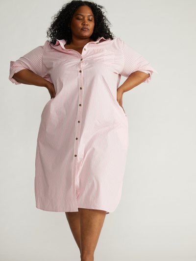 Universal Standard Odeon Stretch Poplin Shirtdress - Pink/White Stripe