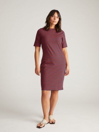 Universal Standard Belle Breton Stripe Jersey Dress - Navy/Red Stripe
