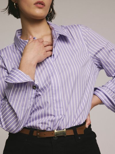 Universal Standard Elbe Popover Stretch Poplin Shirt Classic Fit - Lavender/White Stripe