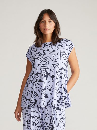 Universal Standard Heatwave Divine Jersey Flared Top - Petal Palette Print in Jacaranda