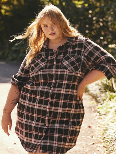 Universal Standard Maine Stretch Flannel Shirtdress - Poppy Plaid