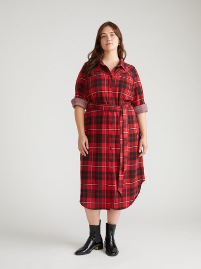 Universal Standard Morgan Belted Stretch Flannel Shirtdress - Ridge Brew Red Plaid