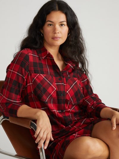 Universal Standard Maine Stretch Flannel Shirtdress - Ridge Brew Red Plaid