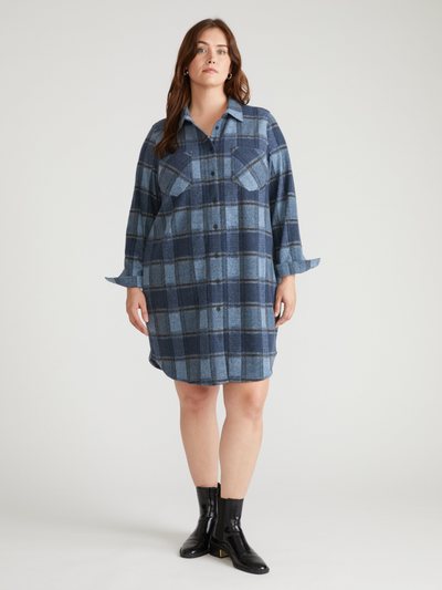 Universal Standard Maine Stretch Flannel Shirtdress - Heather Fog Plaid