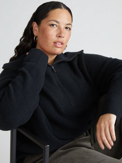 Universal Standard Half Zip Eco Blanket Sweater - Black