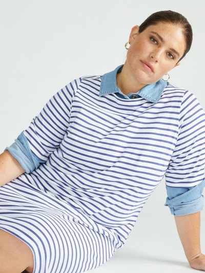 Universal Standard Belle Breton Stripe Jersey Dress - White/Classic Navy Stripe
