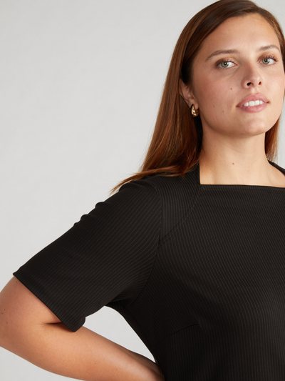 Universal Standard Envelope Neck Ponte Dress - Fine Grey Pinstripe