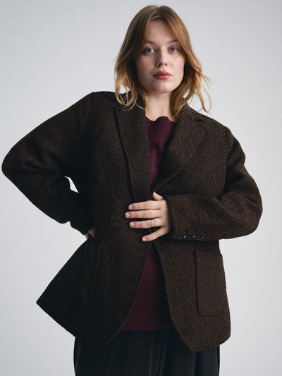 Universal Standard Kidjo Tailored Wool Jacket - Black/Brown Herringbone
