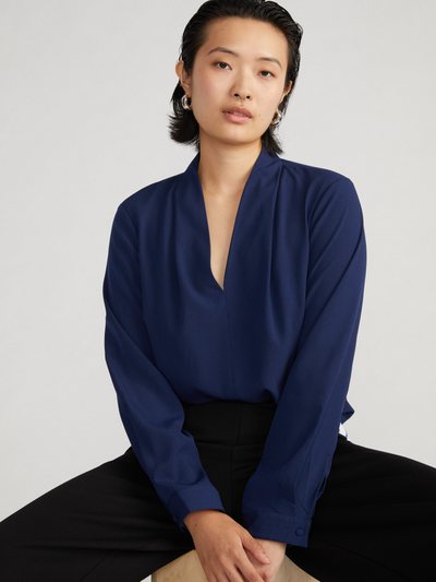 Universal Standard Better-Than-Silk Long Sleeve V-Neck Top - Brilliant Navy