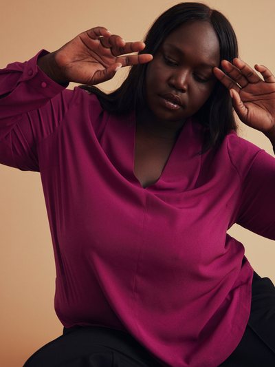 Universal Standard Better-Than-Silk Long Sleeve V-Neck Top - Goji Berry