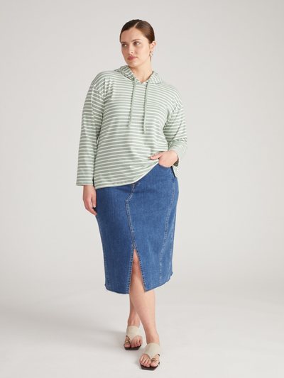Universal Standard Baja Breton Stripe Hoodie - Sage/Ecru Stripe