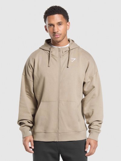 Gymshark Gymshark Crest Oversized Zip Up Hoodie - Lifestyle Brown