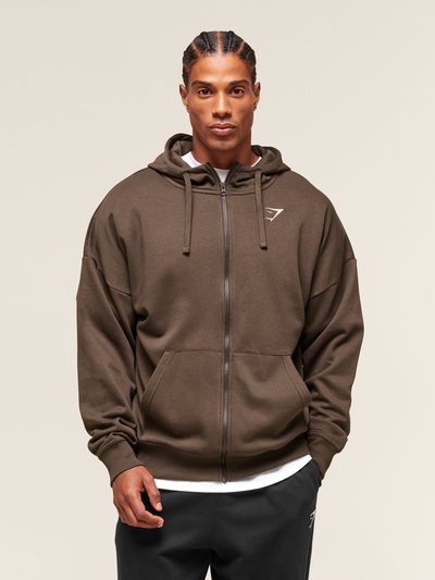 Gymshark Gymshark Crest Oversized Zip Up Hoodie - Archive Brown