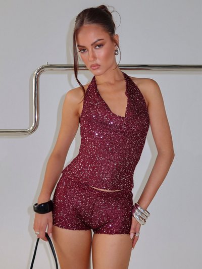 Princesspolly Vinezza Halter Glitter Knit Top Cherry
