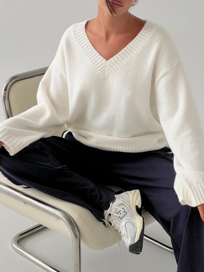 Princess Polly Kaileigh V Neck Knit Sweater Cream