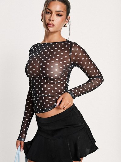 Princesspolly Rosenda Mesh Long Sleeve Top Black / White Polka