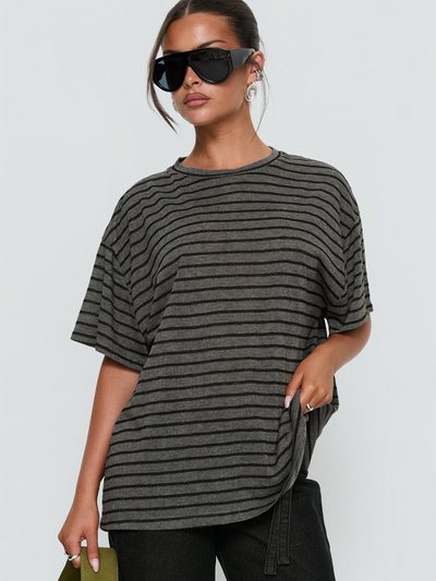 Princesspolly Zaydee Oversized Tee Grey / Black Stripe