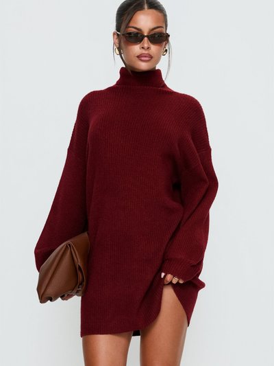Princesspolly Coleena Long Sleeve Knit Mini Dress Burgundy