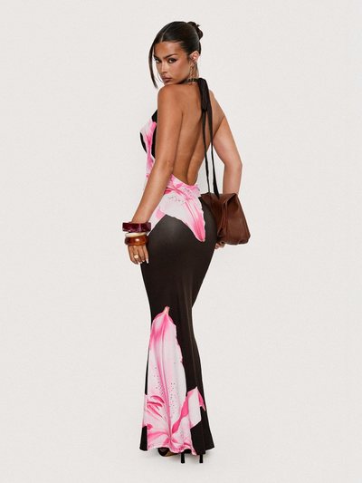 Princess Polly Kanara Halter Plunge Maxi Dress Chocolate / Pink Floral