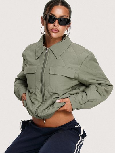 Princesspolly Denvar Quilted Bomber Jacket Green