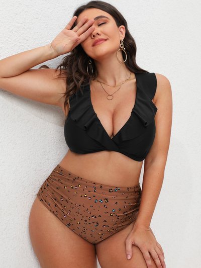 Cupshe Intimate Animal V-Neck Bralette & High Waist Plus Size Bikini Set