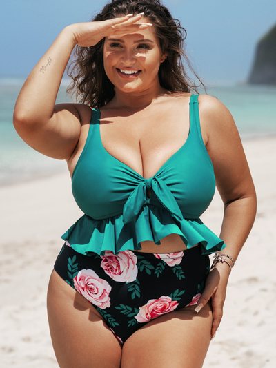 Cupshe Yaritza Knotted Ruffle Plus Size Tankini