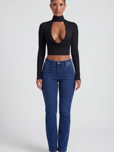 Oh Polly Cowl-Neck Tie-Back Top in Black