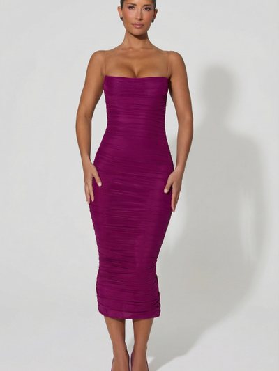 Oh Polly Ruched Backless Bodycon Midaxi Dress in Plum