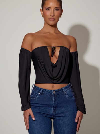 Ohpolly Off-Shoulder Draped Balloon-Sleeve Top in Black
