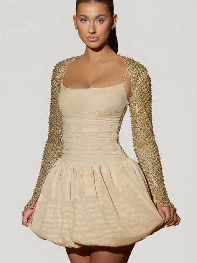 Oh Polly Embellished Bubble Hem Mini Dress in Gold
